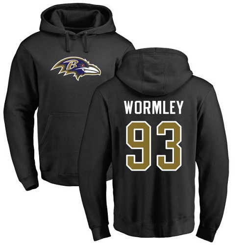 Men Baltimore Ravens Black Chris Wormley Name and Number Logo NFL Football #93 Pullover Hoodie Sweatshirt->baltimore ravens->NFL Jersey